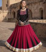 Black&Maroon Rayon Readymade Navratri Lehenga Choli with Kutchi Gamthi Work