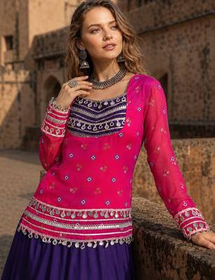 Violet&Pink Rayon Readymade Navratri Lehenga Choli with Kutchi Gamthi Work 3