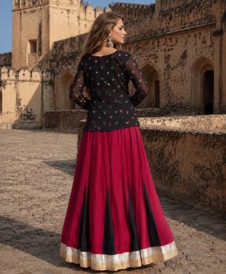 Black&Maroon Rayon Readymade Navratri Lehenga Choli with Kutchi Gamthi Work 2