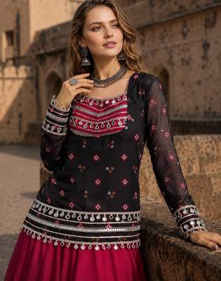 Black&Maroon Rayon Readymade Navratri Lehenga Choli with Kutchi Gamthi Work 3