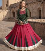 Green&Red Rayon Readymade Navratri Lehenga Choli with Kutchi Gamthi Work