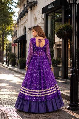 Violet Cotton Readymade Navratri Lehenga Choli with Bandhej & Patchework 2