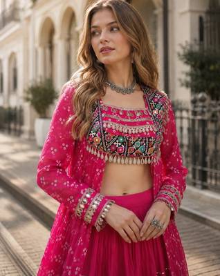 Rani Cotton Readymade Navratri Lehenga Choli with Bandhej & Patchework 3