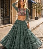 D Green Georgette Readymade Navratri Lehenga Choli with Kutchi & Patchework
