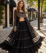Black Cotton Readymade Navratri Lehenga Choli with Bandhej & Patchework