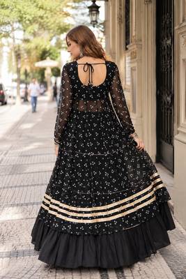 Black Cotton Readymade Navratri Lehenga Choli with Bandhej & Patchework 2