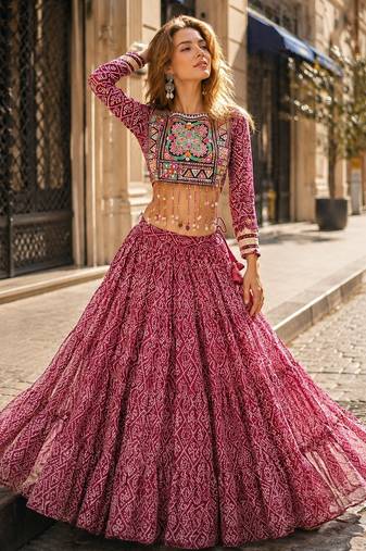 Maroon Georgette Readymade Navratri Lehenga Choli with Kutchi & Patchework