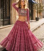 Maroon Georgette Readymade Navratri Lehenga Choli with Kutchi & Patchework