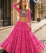 Pink Georgette Readymade Navratri Lehenga Choli with Kutchi & Patchework