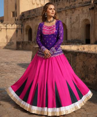 Rani&Violet Rayon Readymade Navratri Lehenga Choli with Kutchi Gamthi Work 1