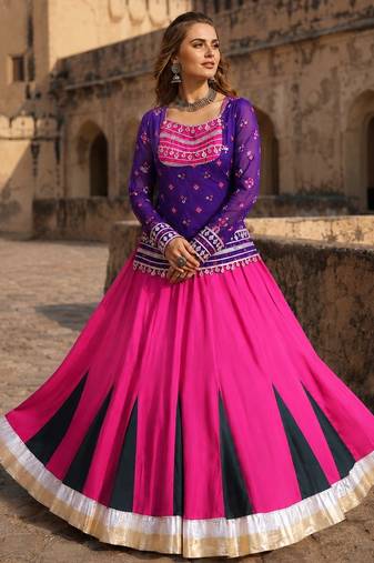 Rani&Violet Rayon Readymade Navratri Lehenga Choli with Kutchi Gamthi Work