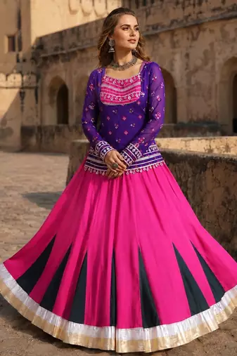 Rani&Violet Rayon Readymade Navratri Lehenga Choli with Kutchi Gamthi Work