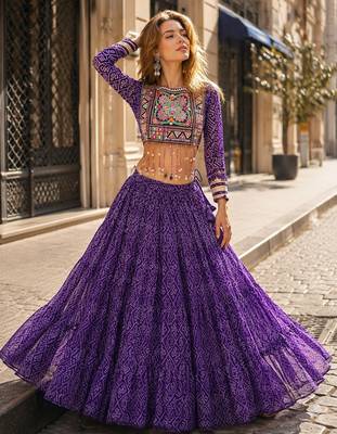 Violet Georgette Readymade Navratri Lehenga Choli with Kutchi & Patchework 1
