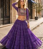 Violet Georgette Readymade Navratri Lehenga Choli with Kutchi & Patchework