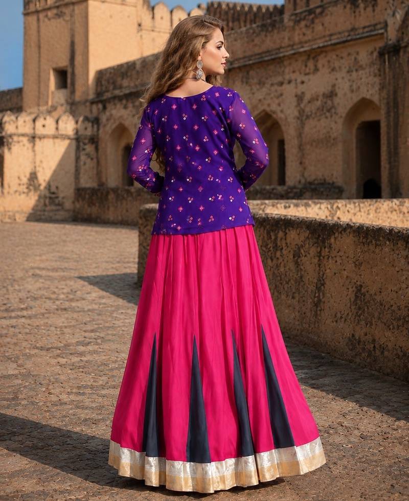 Rani&Violet Rayon Readymade Navratri Lehenga Choli with Kutchi Gamthi Work