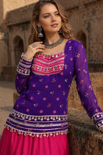 Rani&Violet Rayon Readymade Navratri Lehenga Choli with Kutchi Gamthi Work