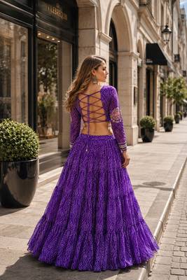 Violet Georgette Readymade Navratri Lehenga Choli with Kutchi & Patchework 2