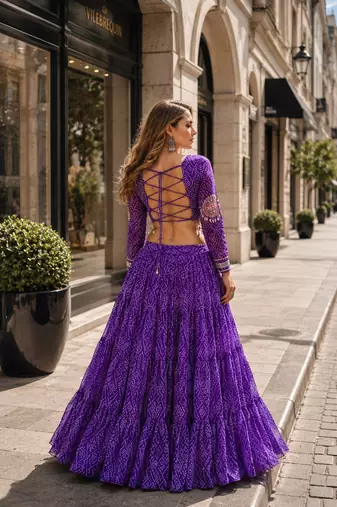 Violet Georgette Readymade Navratri Lehenga Choli with Kutchi & Patchework