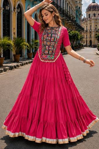 Pink Cotton Readymade Navratri Lehenga Choli with Kutchi & Patchework