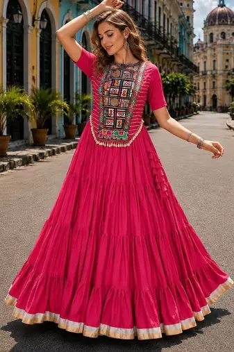 Pink Cotton Readymade Navratri Lehenga Choli with Kutchi & Patchework