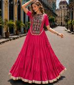 Pink Cotton Readymade Navratri Lehenga Choli with Kutchi & Patchework