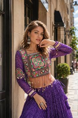 Violet Georgette Readymade Navratri Lehenga Choli with Kutchi & Patchework 3