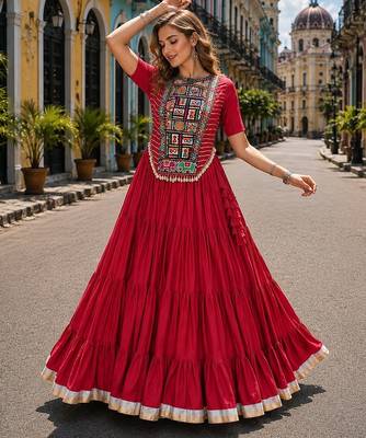 Maroon Cotton Readymade Navratri Lehenga Choli with Kutchi & Patchework 1