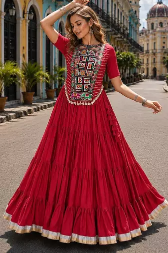 Maroon Cotton Readymade Navratri Lehenga Choli with Kutchi & Patchework