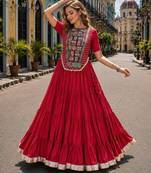 Maroon Cotton Readymade Navratri Lehenga Choli with Kutchi & Patchework