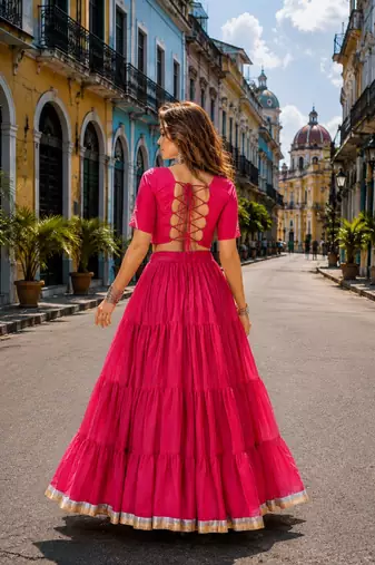 Pink Cotton Readymade Navratri Lehenga Choli with Kutchi & Patchework