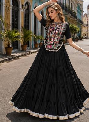 Black Cotton Readymade Navratri Lehenga Choli with Kutchi & Patchework 1