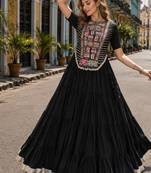 Black Cotton Readymade Navratri Lehenga Choli with Kutchi & Patchework