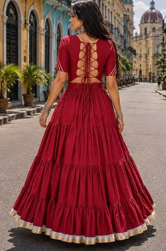 Maroon Cotton Readymade Navratri Lehenga Choli with Kutchi & Patchework