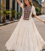 White Cotton Readymade Navratri Lehenga Choli with Kutchi & Patchework