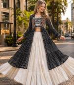 Black&White Cotton Readymade Navratri Lehenga Choli with Leheriya & Patchework