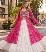 Rani&White Cotton Readymade Navratri Lehenga Choli with Leheriya & Patchework