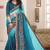 teal blue zari resham embroidered work silk blend saree for women