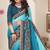 teal blue zari resham embroidered work silk blend saree for women