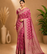 Magenta Woven Golden Zari Chevron Pattern Design Fabric Pure Soft Chinon/Georgette Saree With Blouse Unstitched