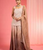 Brown ombre resham work organza sharara set