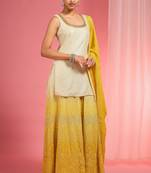 Yellow ombre resham work georgette sharara set