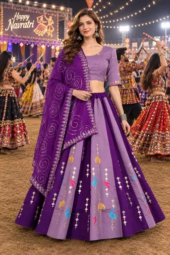 Purple Silk Blend Readymade Lehenga Choli with Thred & Sequins work