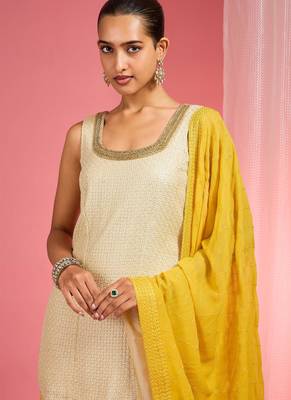 Yellow ombre resham work georgette sharara set 2