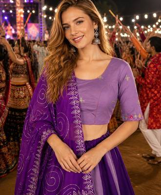 Purple Silk Blend Readymade Lehenga Choli with Thred & Sequins work 2
