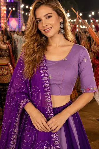 Purple Silk Blend Readymade Lehenga Choli with Thred & Sequins work