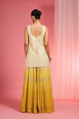 Yellow ombre resham work georgette sharara set 3
