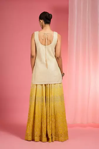 Yellow ombre resham work georgette sharara set