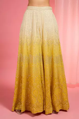 Yellow ombre resham work georgette sharara set