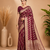 Wine Woven Golden Zari Chevron Pattern Design Fabric Pure Soft Chinon/Georgette Saree With Blouse Unstitched