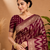 Wine Woven Golden Zari Chevron Pattern Design Fabric Pure Soft Chinon/Georgette Saree With Blouse Unstitched